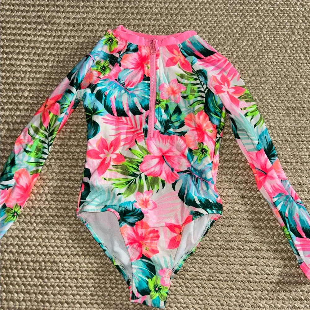 Wonder Nation Pink and Green Floral Rashguard